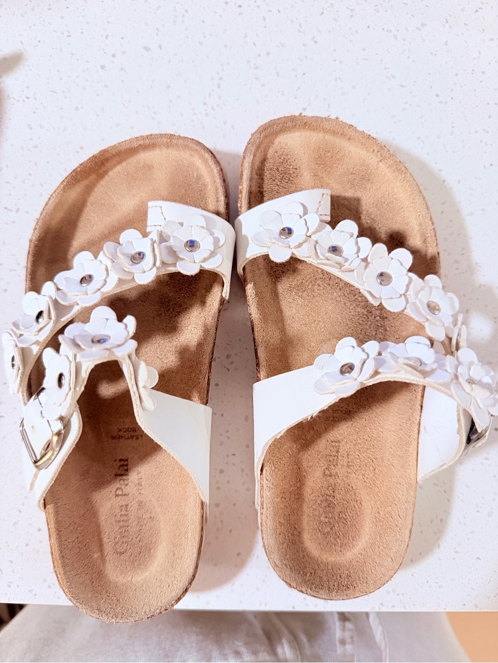 Girls' White Floral Double-Strap Sandals - Cute Comfortable Slip-Ons